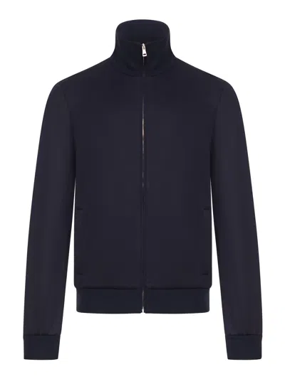 Gucci Men Technical Jersey Jacket With Zip And Web Tape In Blue