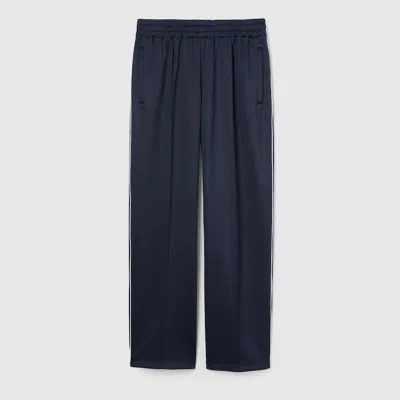 Gucci Technical Jersey Pant With Embossed Logo In Blue