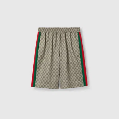 Gucci Technical Jersey Short With Web In Beige