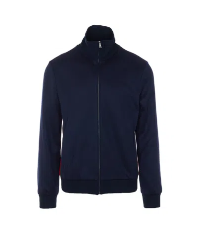 Gucci Technical Jersey With Web Zipped Jacket In Blue