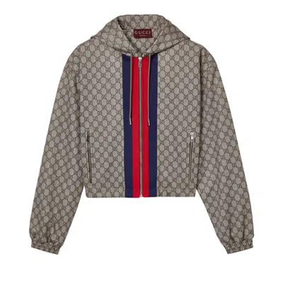 Pre-owned Gucci Technical Jersey Zip Jacket 'beige/ebony' | Tan | Women's Size S In Brown