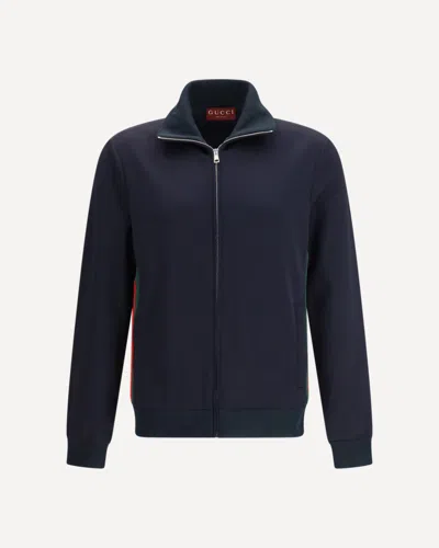Gucci Men Technical Jersey Zip-up Jacket In Blue