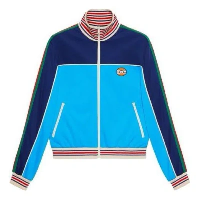 Gucci Technical Jersey Zip-up Jacket With Web 'blue'