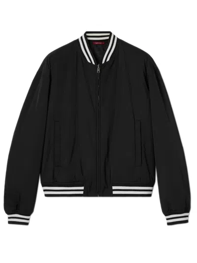 Gucci Technical Nylon Twill Padded Jacket With Striped Rib Trim And Front Zip Pockets In Black
