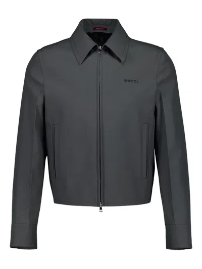 Gucci Panama Jacket With Embroidery And Long Sleeves In Gray