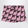 Gucci Mens Pink Deep Brown Printed Technical Poplin Swim Shorts