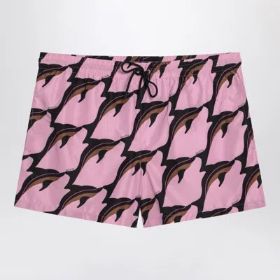 GUCCI GUCCI TECHNICAL POPLIN SWIMSUIT IN PINK/BROWN MEN