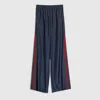 Gucci Technical Silk Poplin Pants With Web In Blue