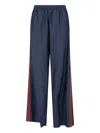 Gucci Technical Silk Poplin Pants With Web In Blue