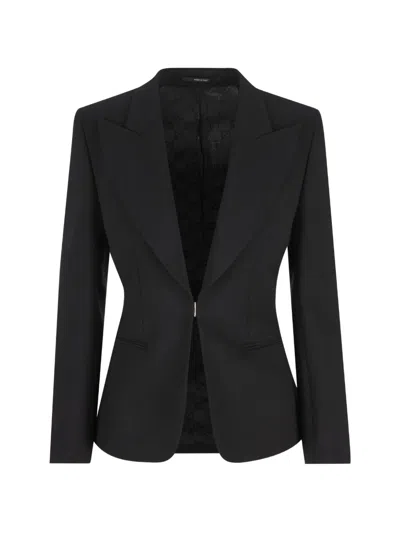 Gucci Tailored Stretch Wool Jacket Structured Waist In Black