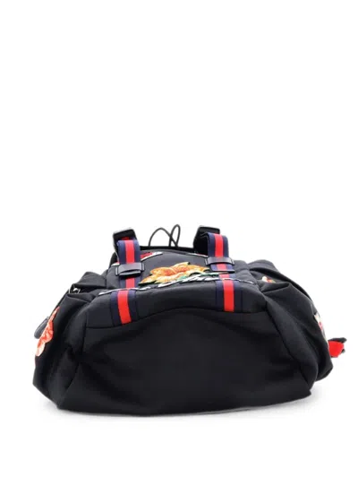 Pre-owned Gucci Techpack Embroidered Techno Canvas Small Backpack In Black