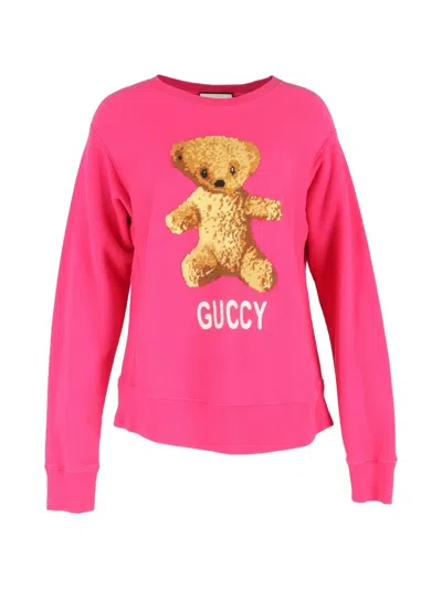 Pre-owned Gucci Teddy-print Cotton Sweatshirt In Pink