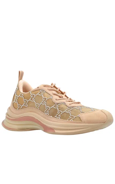 Pre-owned Gucci Tela Gg Crystal Mesh Runner Sneakers 38 In Sand