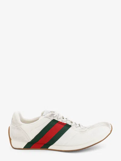 Gucci Tempo Mesh And Suede Sneakers With A Vintage Effect In White