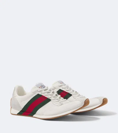 Gucci Tempo Mesh And Suede Sneakers With A Vintage Effect In White
