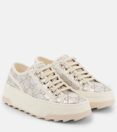 Gucci Tennis 1977 Gg Canvas Platform Sneakers In Silver