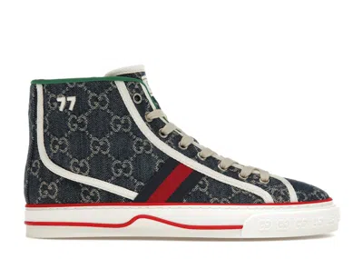 Pre-owned Gucci Tennis 1977 High Top Denim Gg Print (women's) Sneakers In Dark Blue/ivory