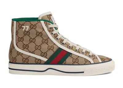 Pre-owned Gucci Tennis 1977 High Top Gg (women's) Sneakers In White/red/green
