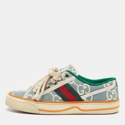 Pre-owned Gucci Tennis 1977 Size 35.5 White/light Blue Knit Fabric Web Low Top Sneakers