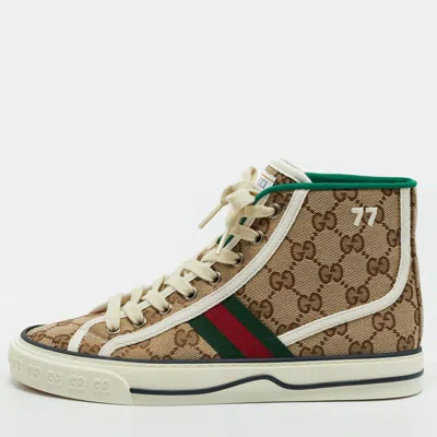 Pre-owned Gucci Tennis 1977 Size 37.5 Beige Canvas High Top Sneakers In Sand