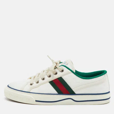 Pre-owned Gucci Tennis 1977 Size 38.5 White Mini Gg Canvas Web Low Top Sneakers