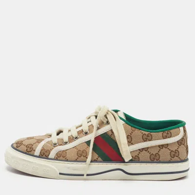Pre-owned Gucci Tennis 1977 Size 39 Brown Canvas Lace Up Sneakers