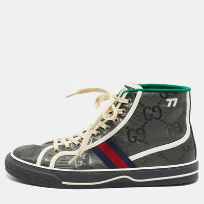 Pre-owned Gucci Tennis 1977 Size 42 Grey Jumbo Gg Nylon High Top Sneakers In Gray