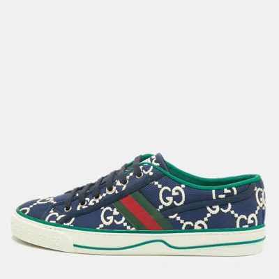 Pre-owned Gucci Tennis 1977 Size 44 Tricolor Gg Jacquard Low Top Sneakers In Blue