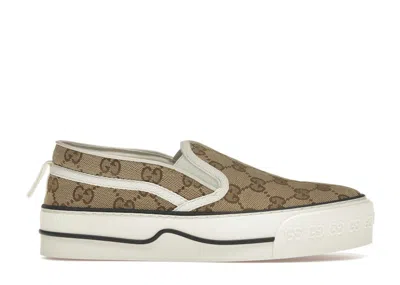 Pre-owned Gucci Tennis 1977 Slipon Gg (women's) Sneakers In Ebony/white