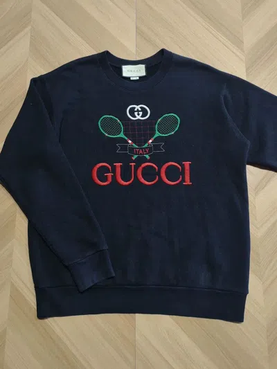 Pre-owned Gucci Tennis Logo Sweatshirt - Dmc In Blue