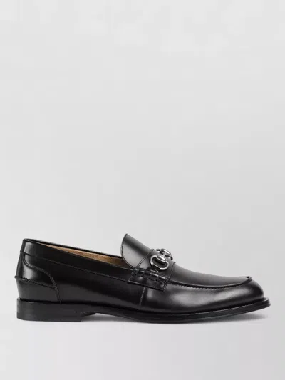 Gucci Terenze Leather Loafer Metallic Buckle Round Toe In Black