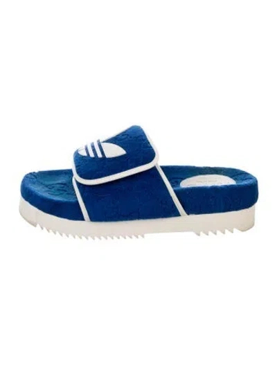 Pre-owned Gucci Terry Cloth Slides In Blue