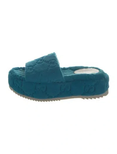 Pre-owned Gucci Terry Cloth Slides In Blue