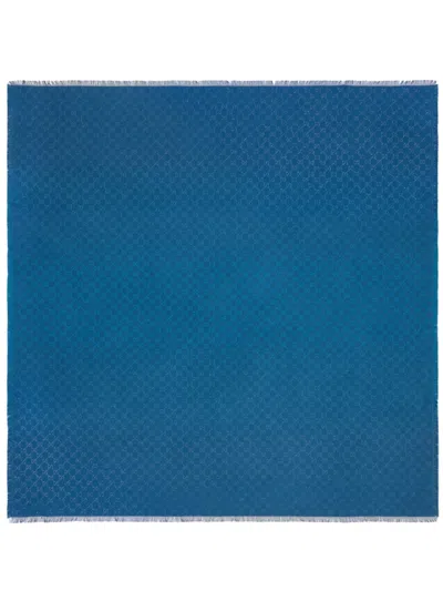 Gucci New Shiny 130x130 Silk Cotton Wool Shawl In Blue