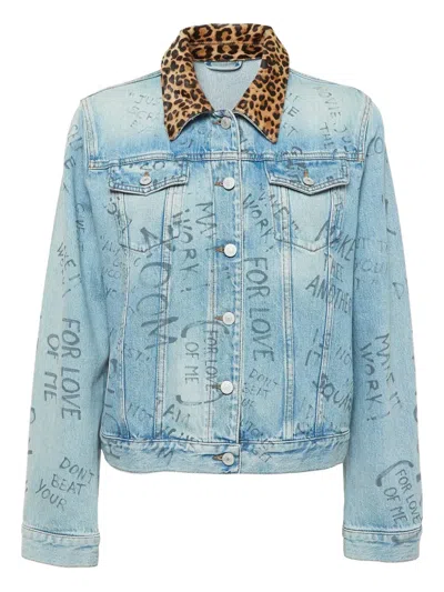 Pre-owned Gucci Text-print Denim Jacket In Blue