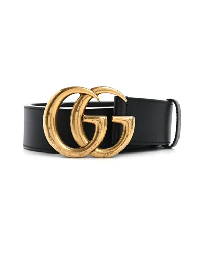 Gucci Textured Calfskin Double G 40mm Belt 85 34 (authentic Pre-loved) In Black