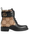 Gucci Textured Fabric And Smooth Leather Lace-up Boots In Black