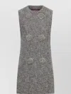Gucci Textured Fabric Sleeveless Mini Dress With Buttons In Gray