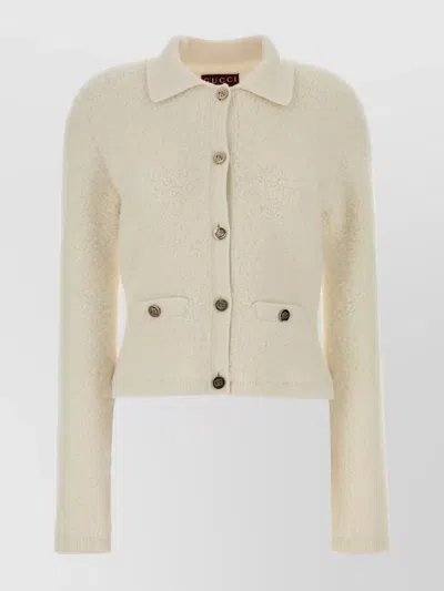 GUCCI TEXTURED KNIT CARDIGAN WITH COLLAR AND SLEEVES