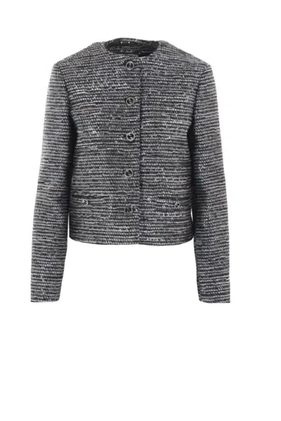 Gucci Striped Tweed Jacket In Grey
