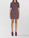 Gucci Textured Wool Dress Featuring Signature Buttons In Purple