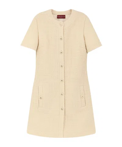 Gucci Textured Wool Tweed Dress In Neutral