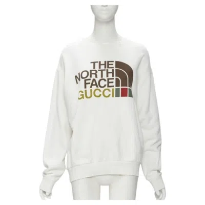 Pre-owned Gucci The North Face Logo Print White Cotton Oversized Sweatshirt Pullover Xs