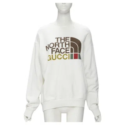 Pre-owned Gucci The North Face Logo Print White Cotton Oversized Sweatshirt Pullover Xs