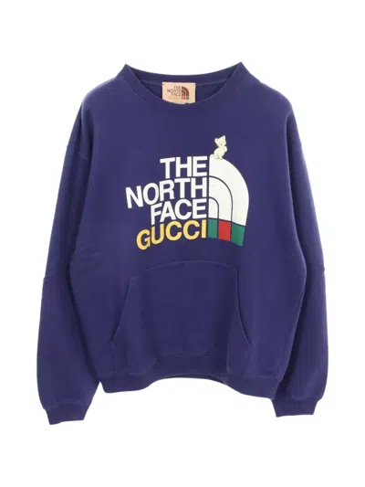 Pre-owned Gucci × The North Face Logo-print Pouch-pocket Sweater In Blue