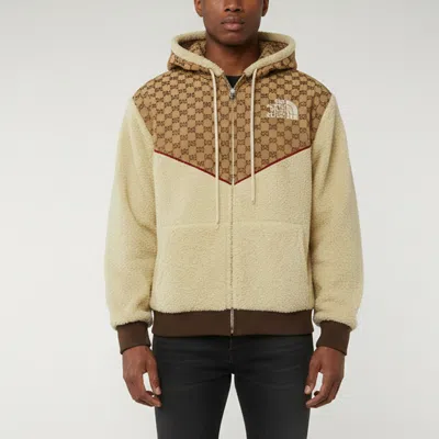 Pre-owned Gucci The North Face X  Beige Gg Monogram Canvas Shearling Jacket L In Sand