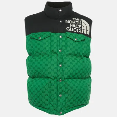 Pre-owned Gucci The North Face X  Green Logo Pattern Gillet Down Jacket L