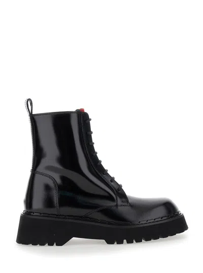 GUCCI GUCCI WOMEN 'THEA' BLACK ANKLE BOOTS WITH WEB DETAIL IN LEATHER WOMAN
