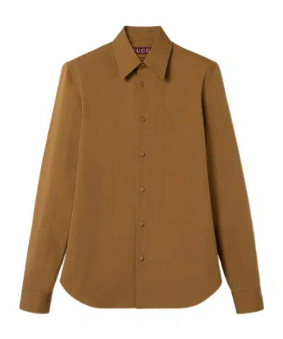 Gucci Mens Classic Biscuit Tailored Long-sleeve Cotton-poplin Shirt In Brown