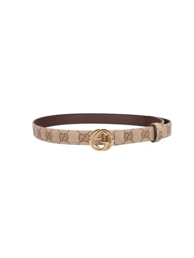 Gucci Thin Belt "gg" In Beige